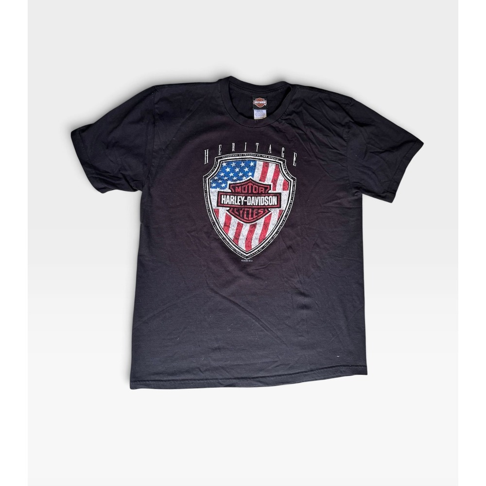 Harley Davidson Heritage T Shirt Mens XL Black USA Flag Leominster MA Dealer